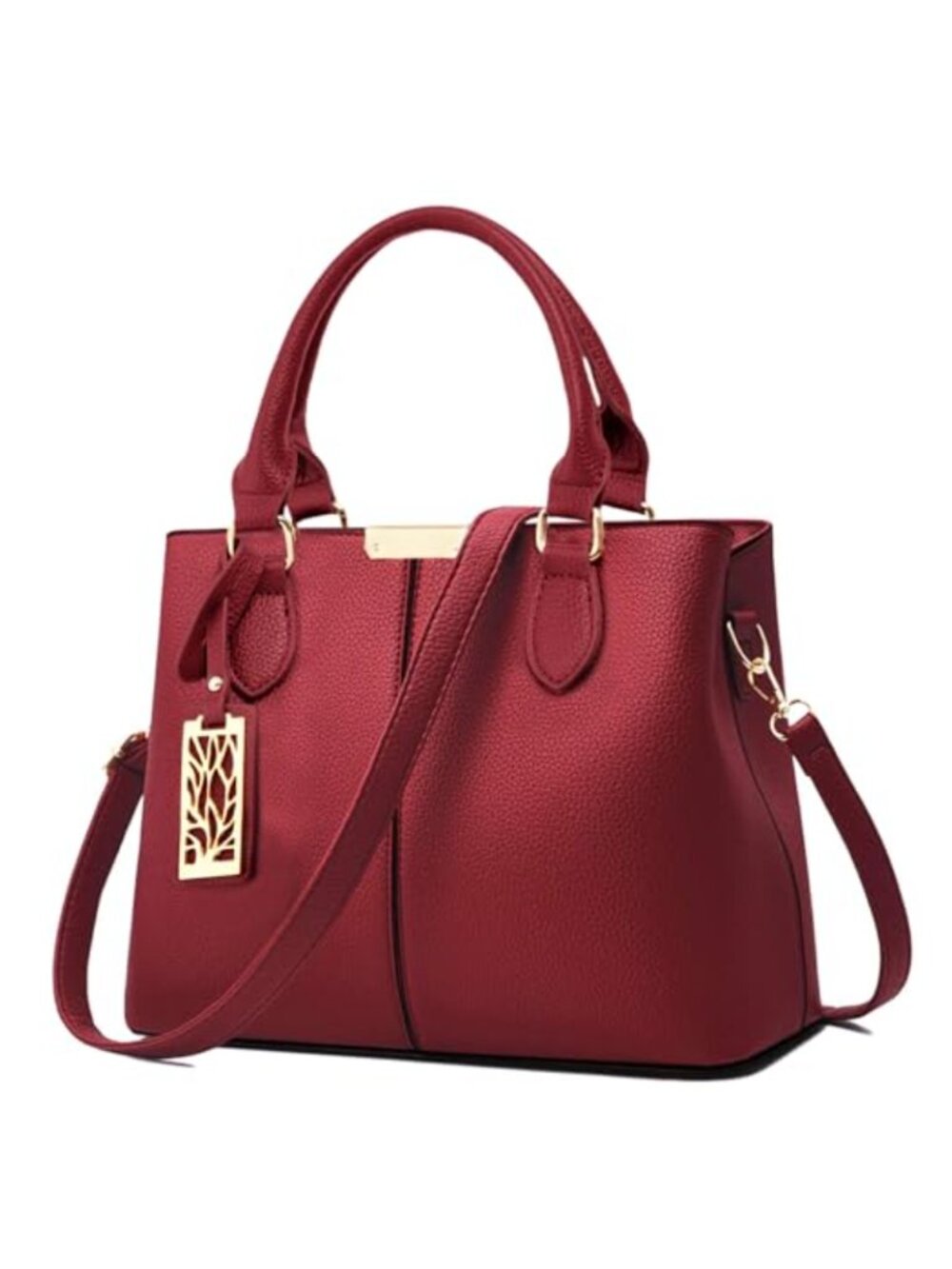 Faux Leather Top Handle Satchel Bag with Adjustable Strap